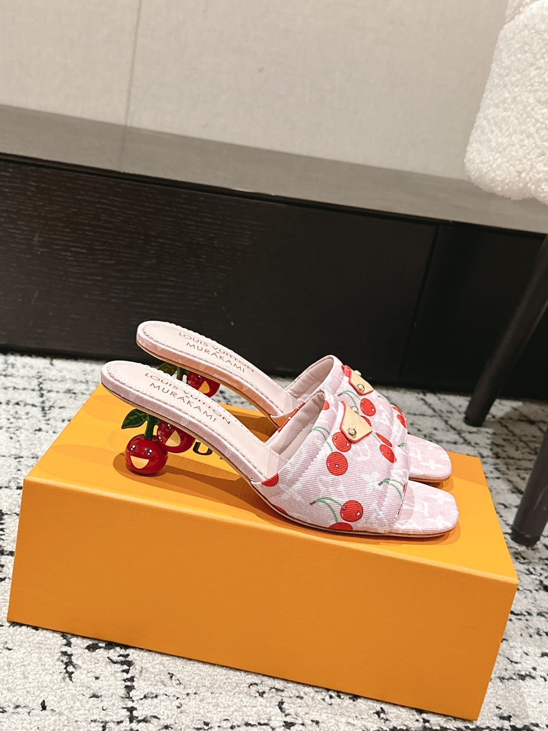LOUIS VUITTON LV CHERRY HIGH HEELS 25S 55 MM IN LIGHT PINK DENIM STYLE 8