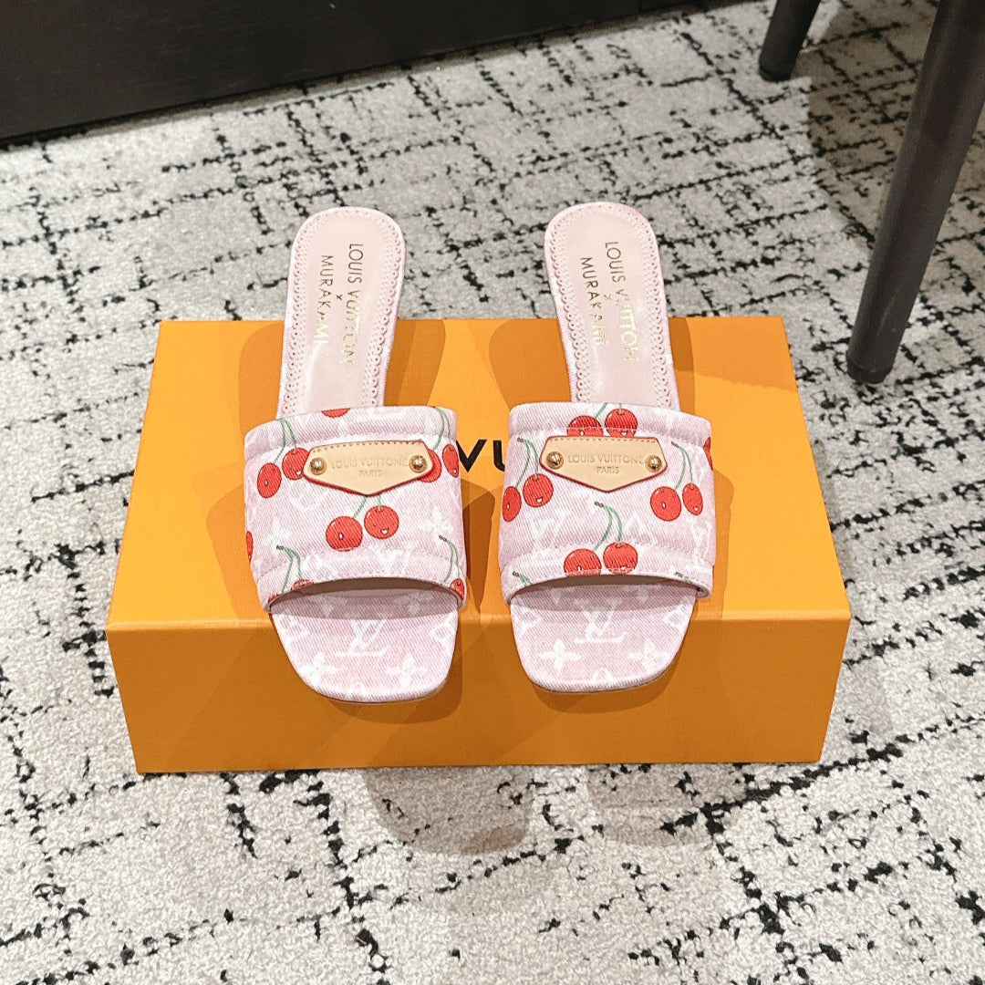 LOUIS VUITTON LV CHERRY HIGH HEELS 25S 55 MM IN LIGHT PINK DENIM STYLE 8