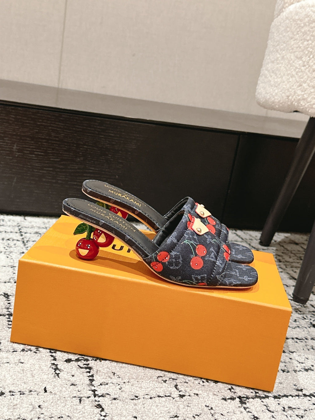 LOUIS VUITTON LV CHERRY HIGH HEELS 25S 55 MM IN CHARCOAL BLACK DENIM STYLE 10