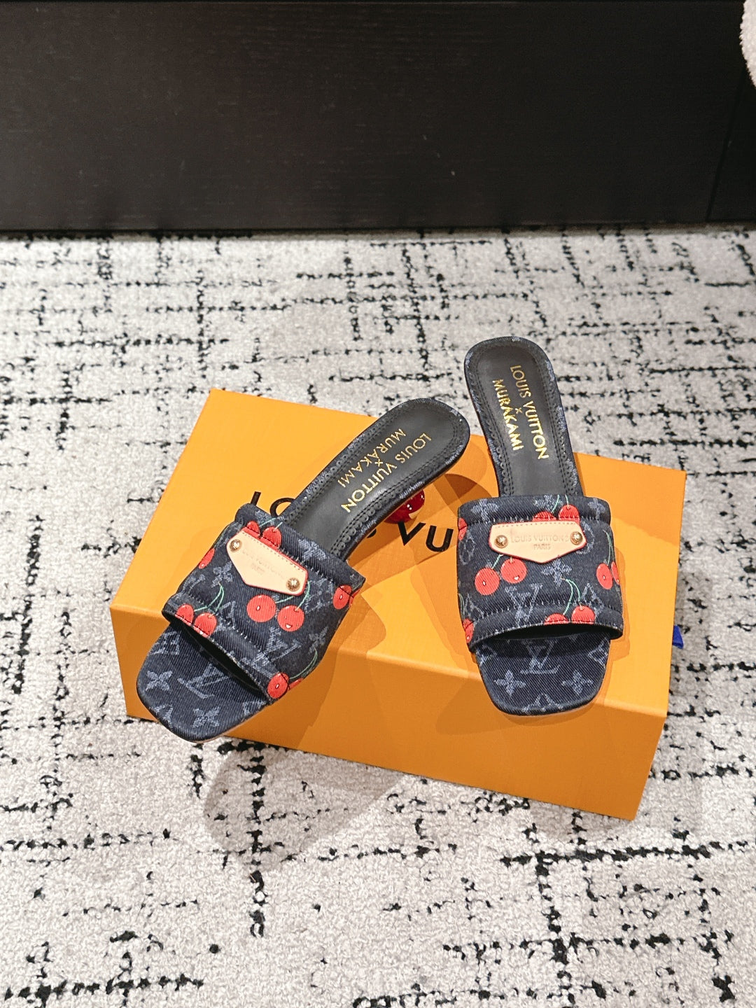 LOUIS VUITTON LV CHERRY HIGH HEELS 25S 55 MM IN CHARCOAL BLACK DENIM STYLE 10