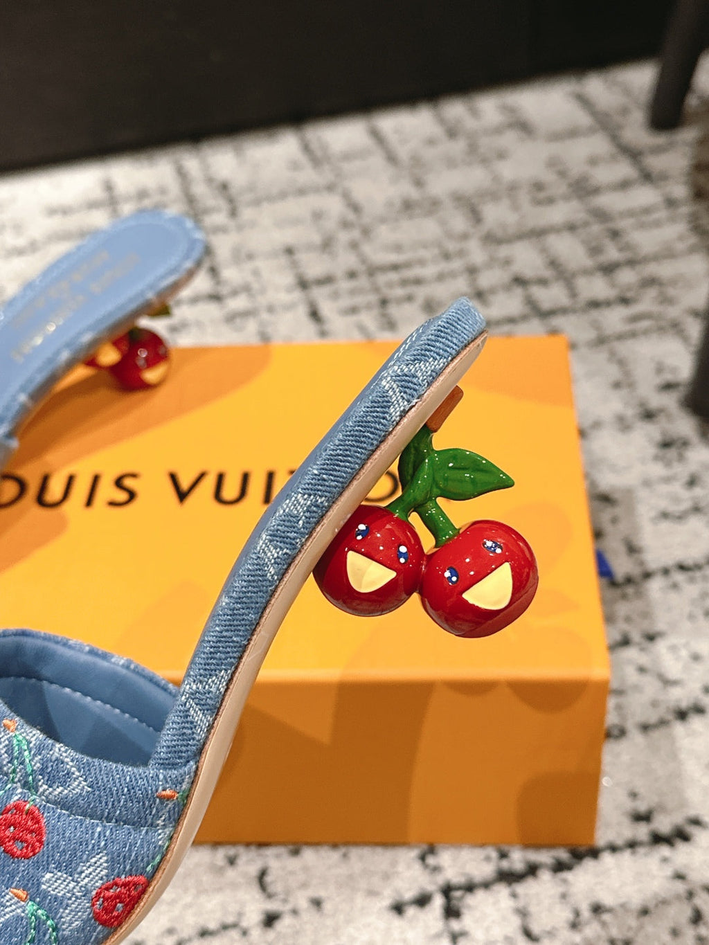 LOUIS VUITTON LV CHERRY HIGH HEELS 25S 55 MM IN BLUE DENIM STYLE 6