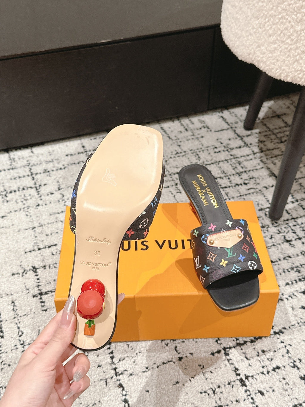 LOUIS VUITTON LV CHERRY HIGH HEELS 25S 55 MM IN BLACK CALFSKIN STYLE 14