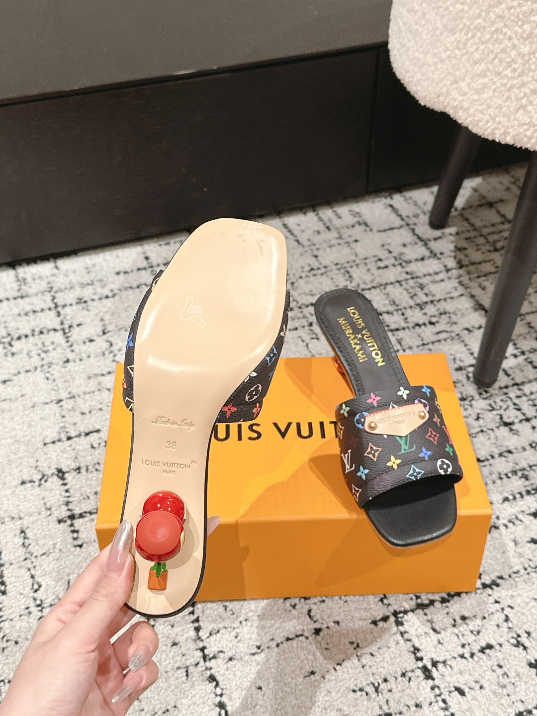LOUIS VUITTON LV CHERRY HIGH HEELS 25S 55 MM IN BLACK CALFSKIN STYLE 14