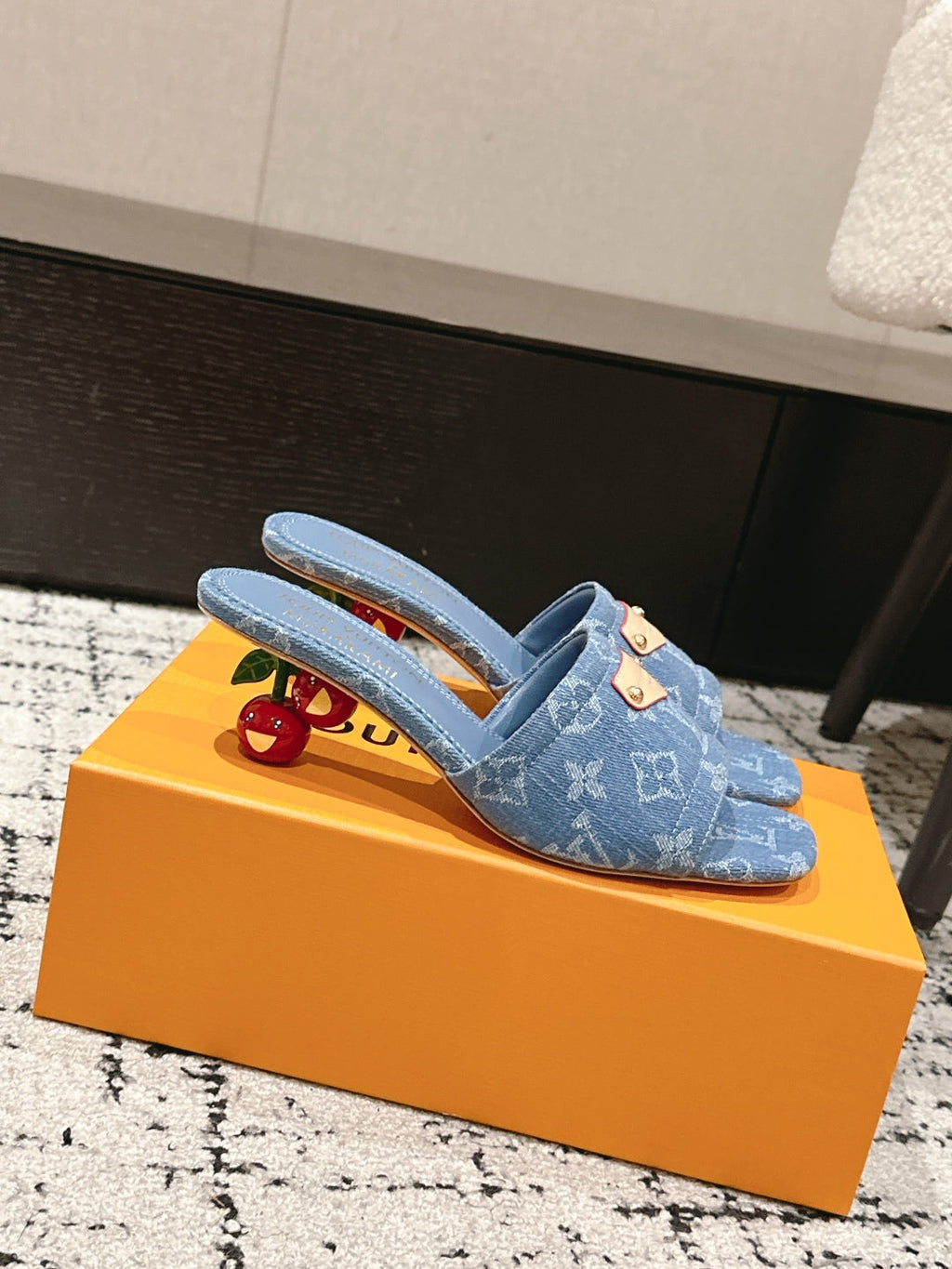 LOUIS VUITTON LV CHERRY HIGH HEELS 25S 55 MM IN BLUE DENIM STYLE 5
