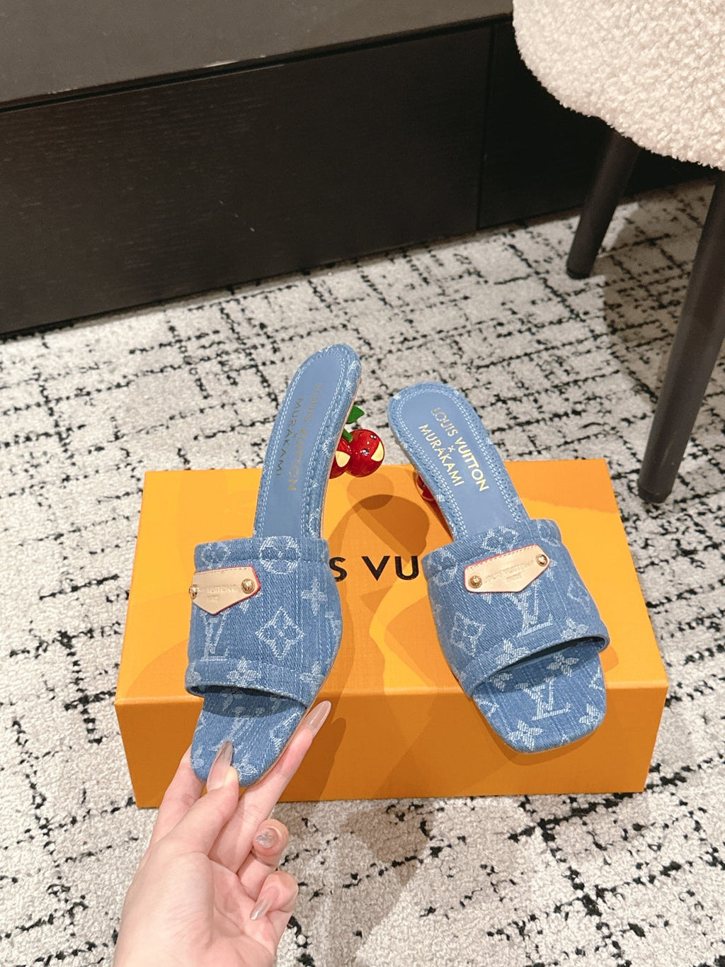 LOUIS VUITTON LV CHERRY HIGH HEELS 25S 55 MM IN BLUE DENIM STYLE 5