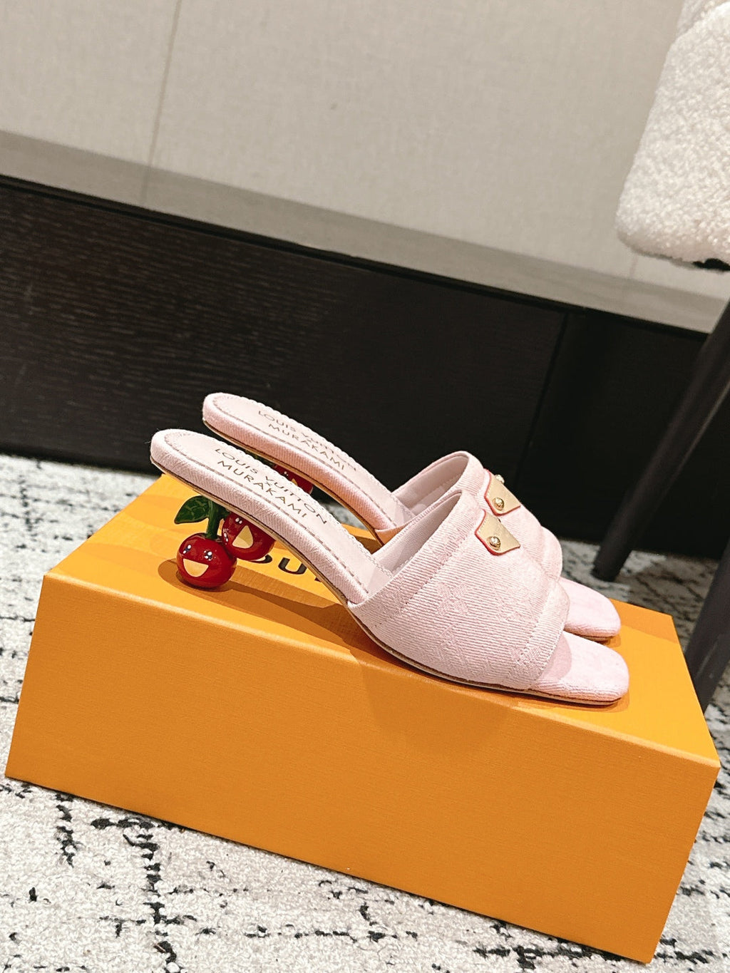 LOUIS VUITTON LV CHERRY HIGH HEELS 25S 55 MM IN LIGHT PINK DENIM STYLE 4