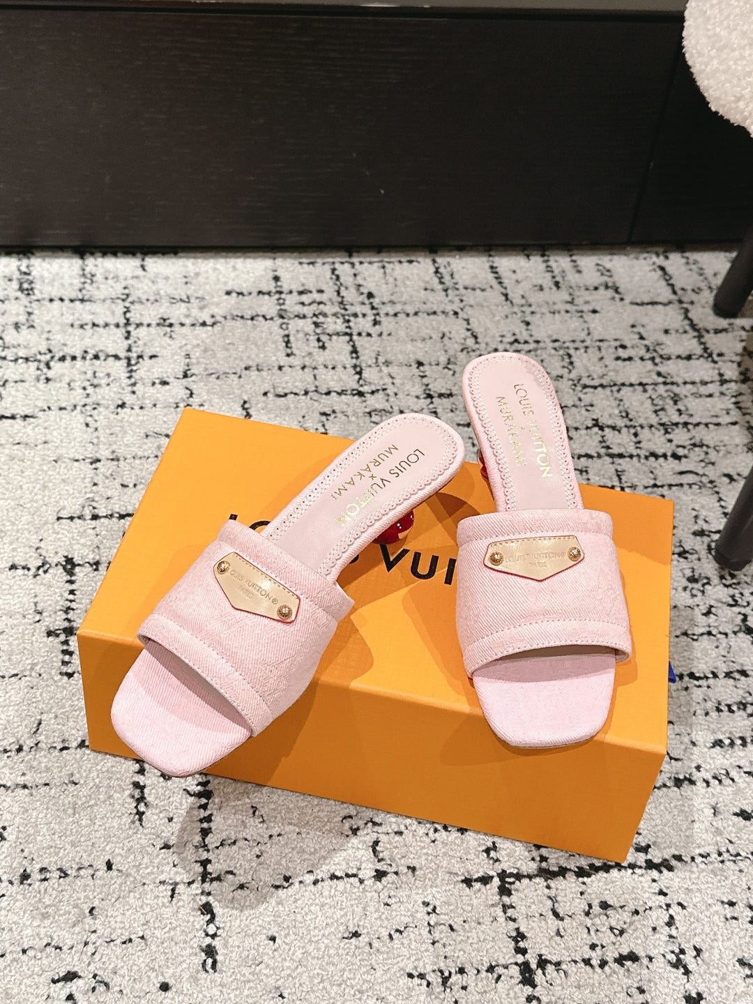 LOUIS VUITTON LV CHERRY HIGH HEELS 25S 55 MM IN LIGHT PINK DENIM STYLE 4