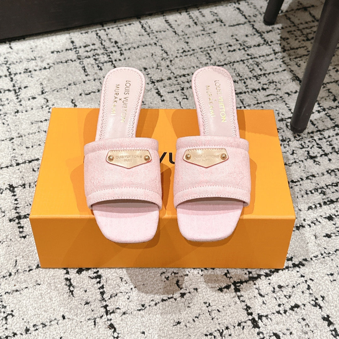 LOUIS VUITTON LV CHERRY HIGH HEELS 25S 55 MM IN LIGHT PINK DENIM STYLE 4