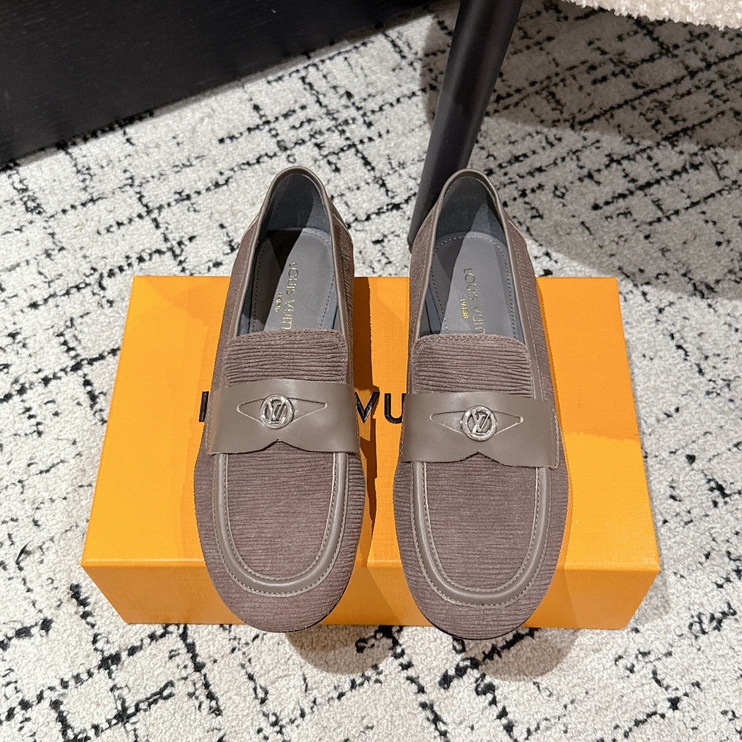 LOUIS VUITTON LV LOAFER 25S IN DUSTY ROSE BROWN SUEDE AND CALFSKIN