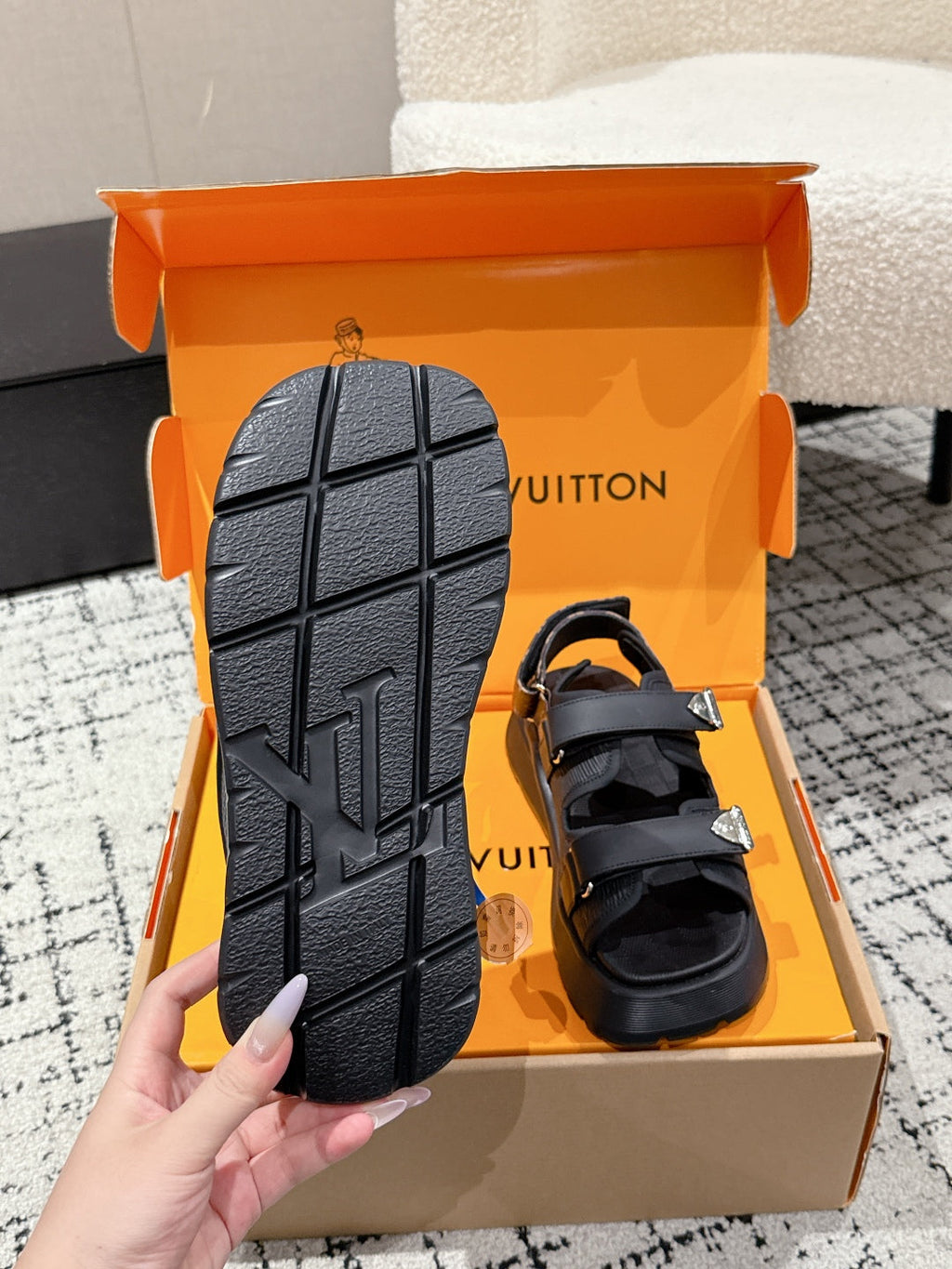 LOUIS VUITTON LV WEDGE SANDALS 25S 55 MM IN BLACK CALFSKIN