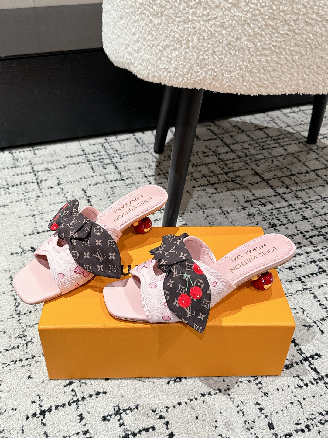 LOUIS VUITTON LV CHERRY HIGH HEELS 25S IN PINK CALFSKIN WITH BOW STYLE 17