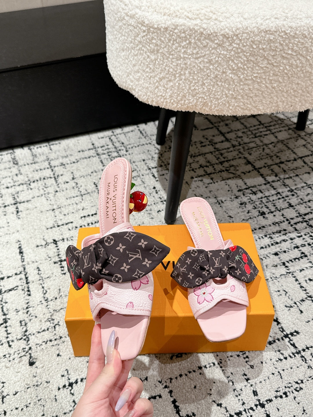 LOUIS VUITTON LV CHERRY HIGH HEELS 25S IN PINK CALFSKIN WITH BOW STYLE 17