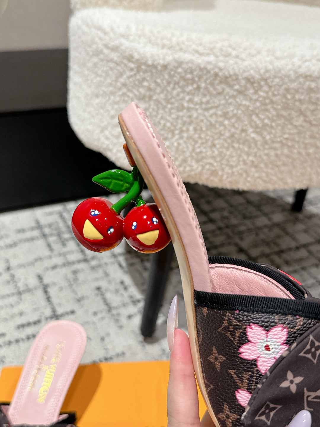 LOUIS VUITTON LV CHERRY HIGH HEELS 25S IN DARK BROWN AND PINK CALFSKIN WITH BOW STYLE 16