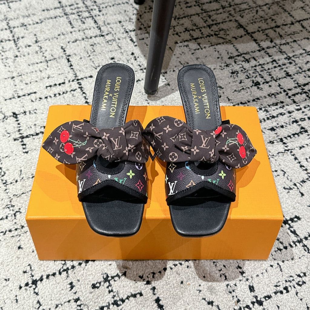 LOUIS VUITTON LV CHERRY HIGH HEELS 25S IN BLACK CALFSKIN WITH BOW STYLE 12
