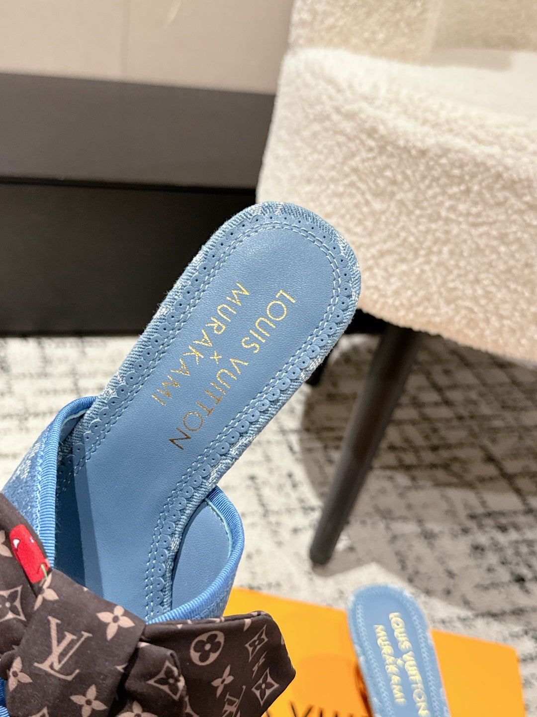 LOUIS VUITTON LV CHERRY HIGH HEELS 25S IN BLUE DENIM WITH BOW STYLE 8