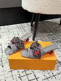 LOUIS VUITTON LV CHERRY HIGH HEELS 25S IN DARK GREY DENIM WITH BOW STYLE 7