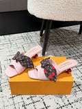 LOUIS VUITTON LV CHERRY HIGH HEELS 25S IN LIGHT PINK DENIM WITH BOW STYLE 6