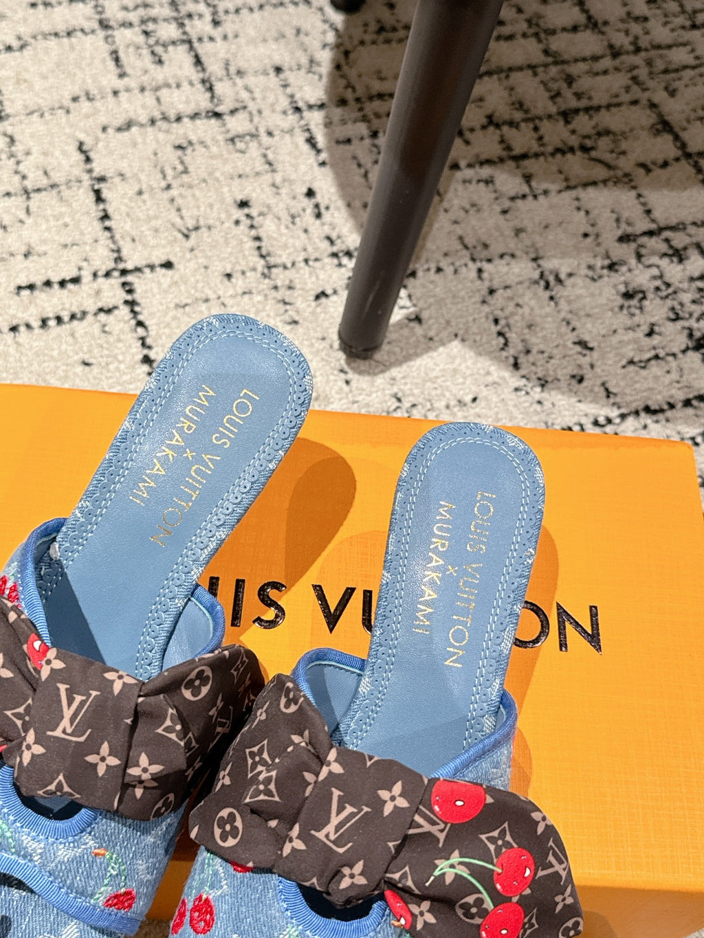 LOUIS VUITTON LV CHERRY HIGH HEELS 25S IN BLUE DENIM WITH BOW STYLE 3