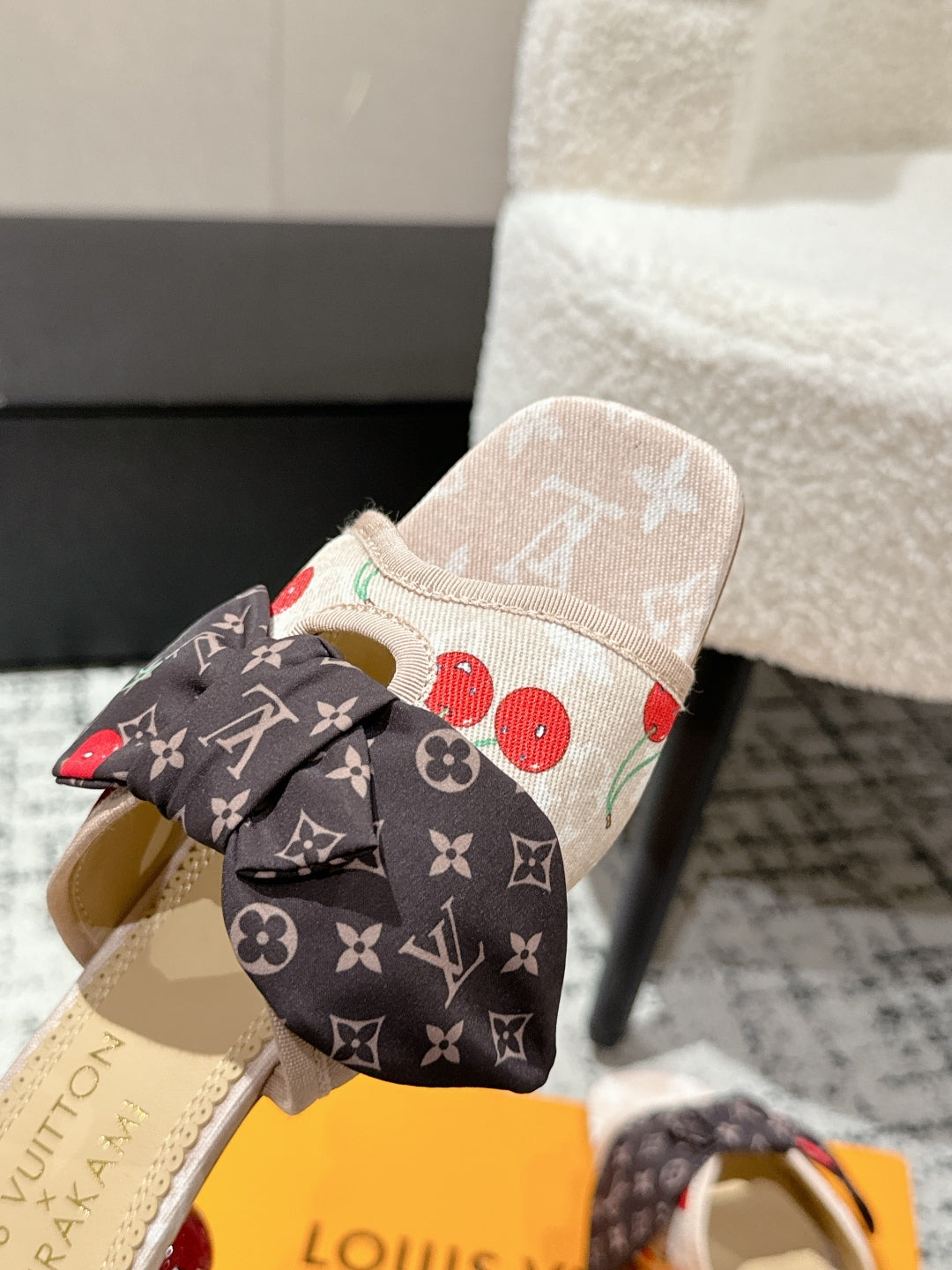 LOUIS VUITTON LV CHERRY HIGH HEELS 25S IN NUDE DENIM WITH BOW STYLE 5