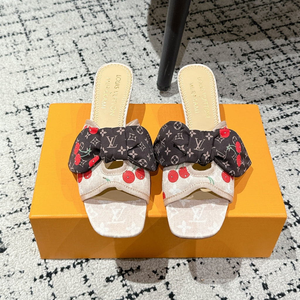 LOUIS VUITTON LV CHERRY HIGH HEELS 25S IN NUDE DENIM WITH BOW STYLE 5