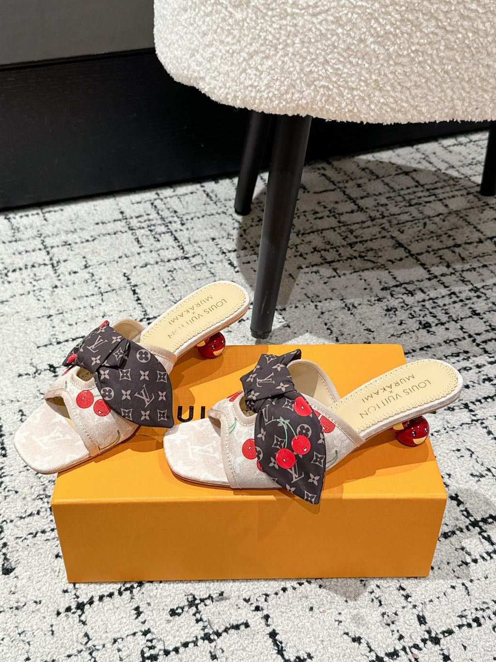 LOUIS VUITTON LV CHERRY HIGH HEELS 25S IN NUDE DENIM WITH BOW STYLE 5