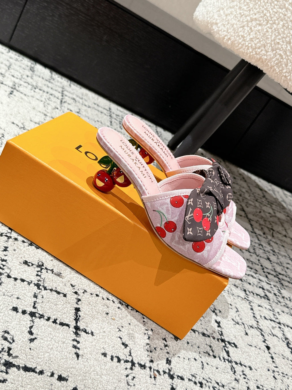 LOUIS VUITTON LV CHERRY HIGH HEELS 25S IN LIGHT PINK DENIM WITH BOW STYLE 4