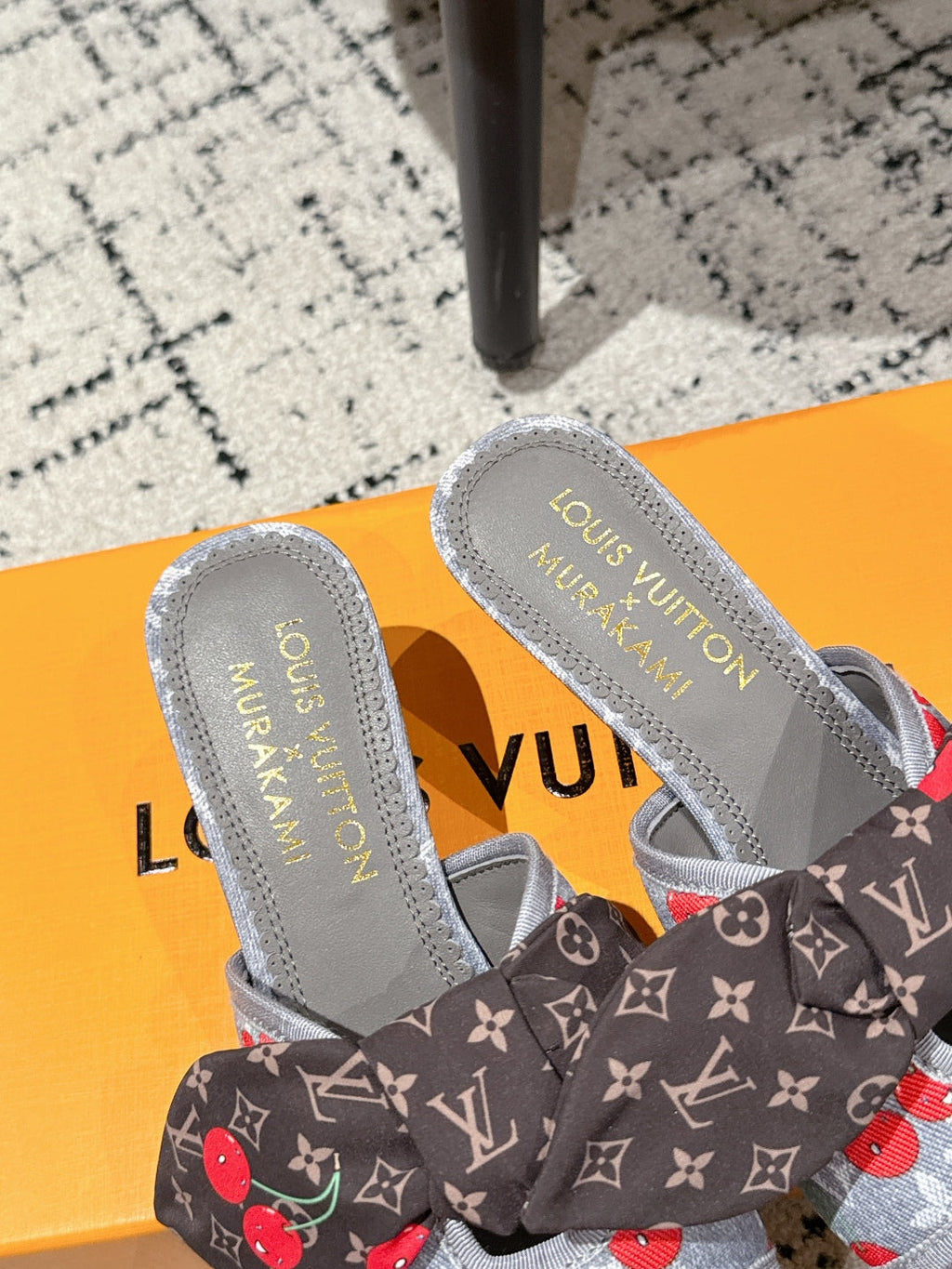 LOUIS VUITTON LV CHERRY HIGH HEELS 25S IN GREY DENIM WITH BOW STYLE 1