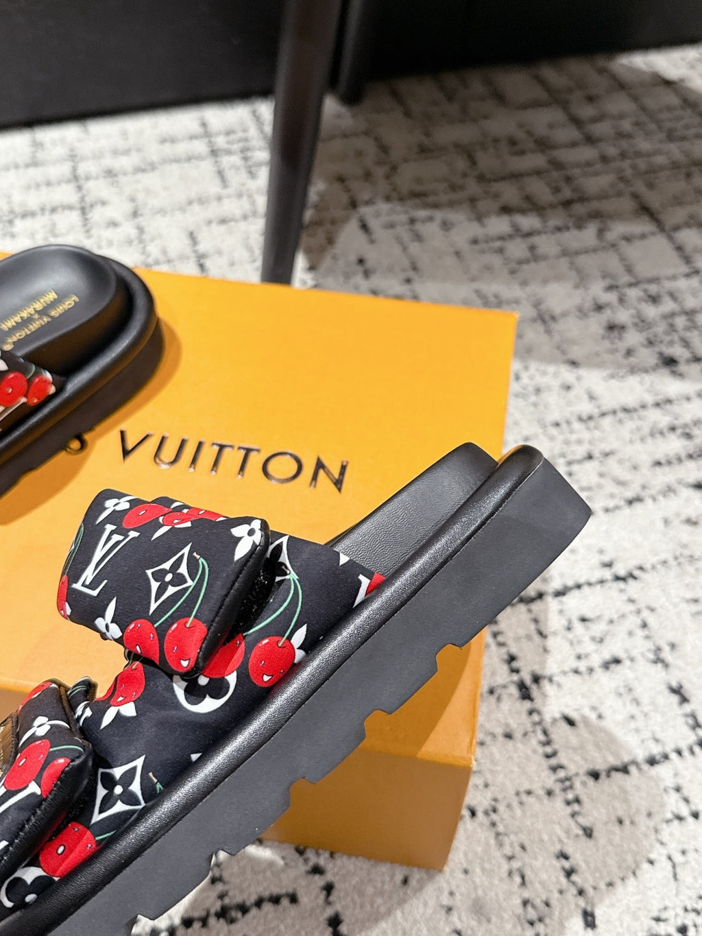 LOUIS VUITTON LV TWO-STRAP SLIDES 25S IN BLACK FABRIC AND CALFSKIN