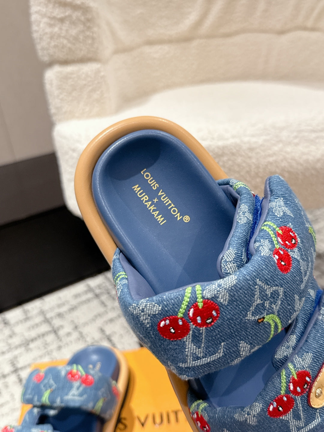 LOUIS VUITTON LV MIAMI DOUBLE-STRAP SANDALS 25S IN BLUE DENIM AND CALFSKIN