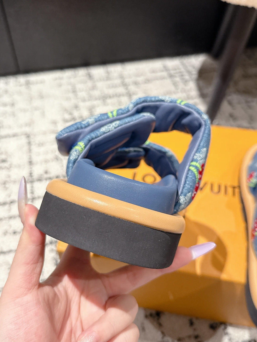 LOUIS VUITTON LV MIAMI DOUBLE-STRAP SANDALS 25S IN BLUE DENIM AND CALFSKIN