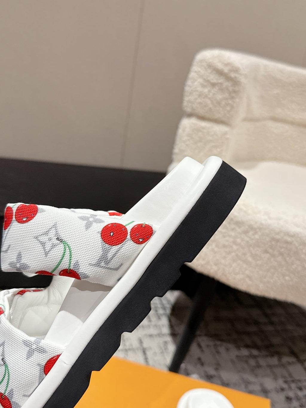 LOUIS VUITTON LV TWO-STRAP SLIDES 25S IN WHITE FABRIC AND CALFSKIN