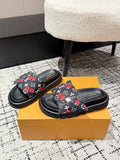 LOUIS VUITTON LV MIAMI-STYLE SANDALS 25S IN BLACK FABRIC AND CALFSKIN