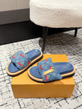 LOUIS VUITTON LV MIAMI-STYLE SANDALS 25S IN BLUE DENIM AND CALFSKIN
