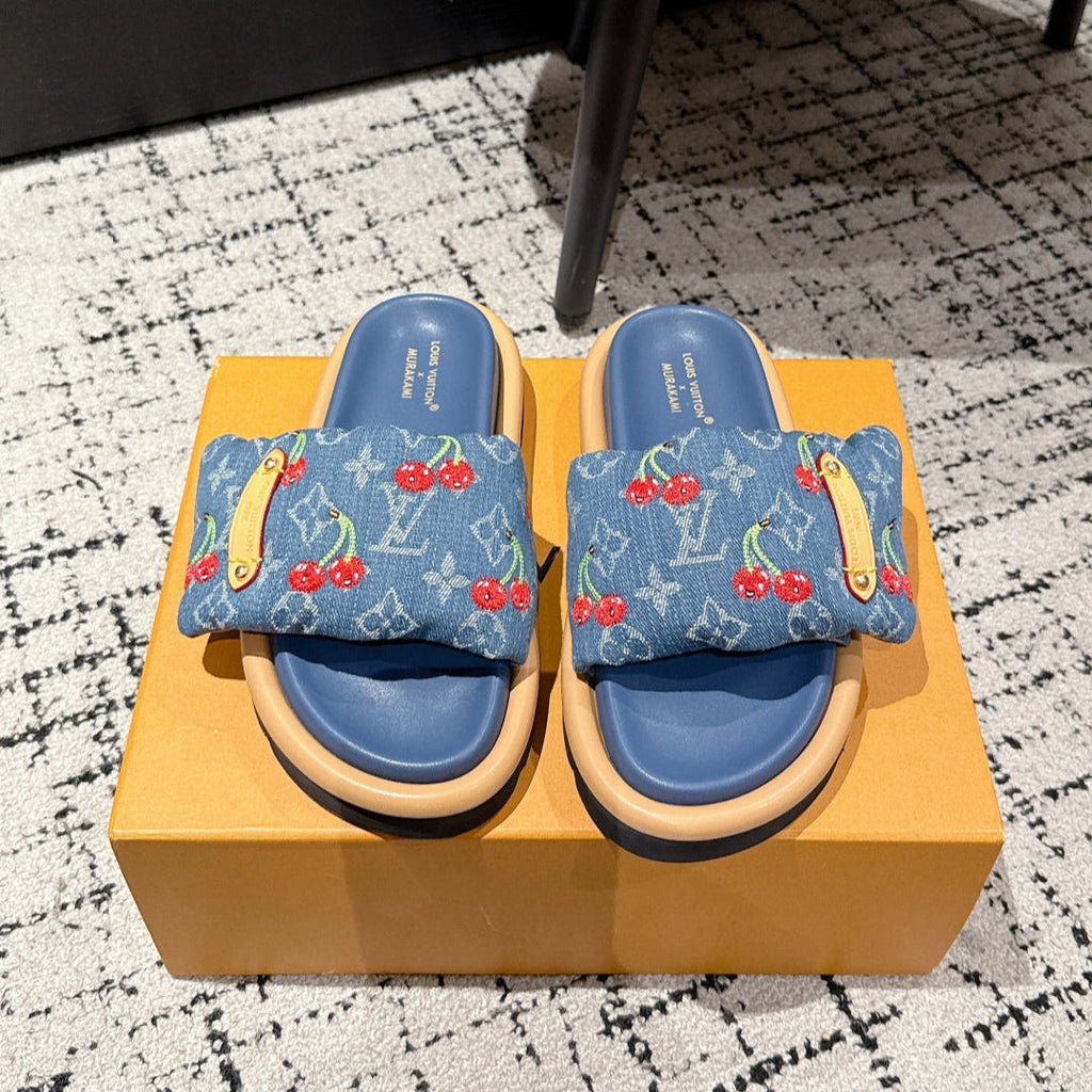 LOUIS VUITTON LV MIAMI-STYLE SANDALS 25S IN BLUE DENIM AND CALFSKIN