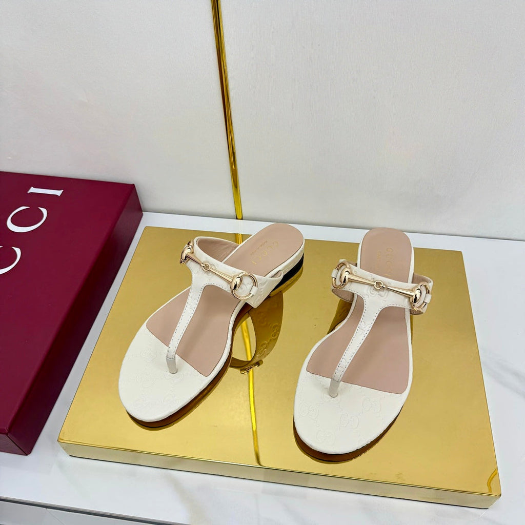 GUCCI THONG SANDALS 25S IN WHITE LAMBSKIN WITH GOLD HARDWARE