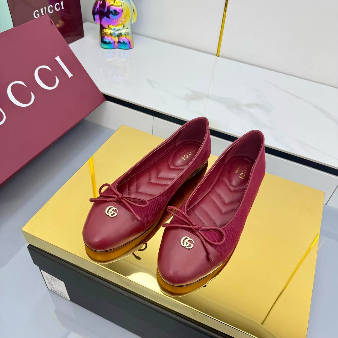 GUCCI BALLET FLATS 25S IN RED FABRIC MIX LAMBSKIN WITH BOW