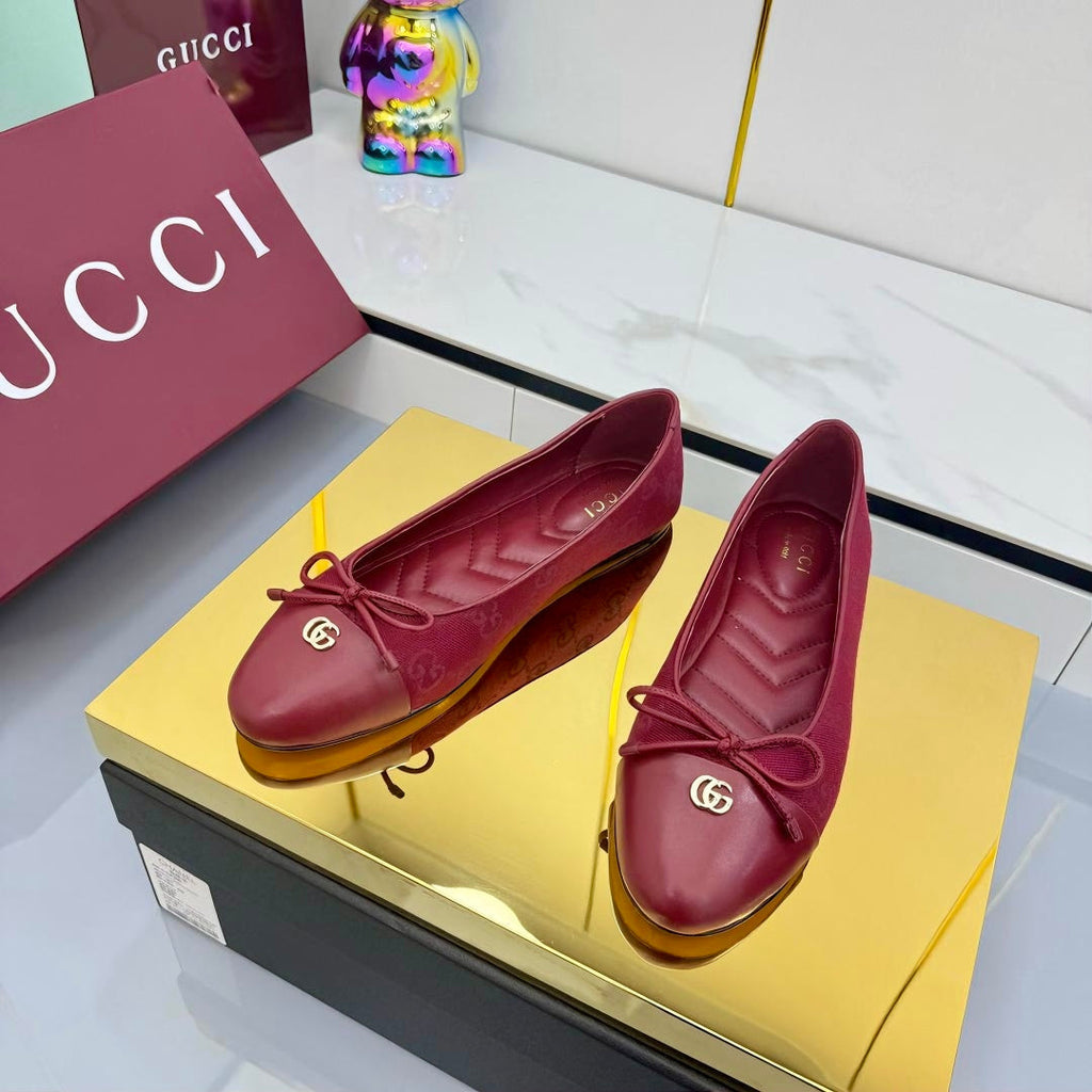 GUCCI BALLET FLATS 25S IN RED FABRIC MIX LAMBSKIN WITH BOW