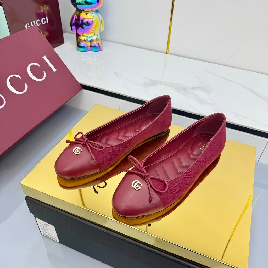 GUCCI BALLET FLATS 25S IN RED FABRIC MIX LAMBSKIN WITH BOW