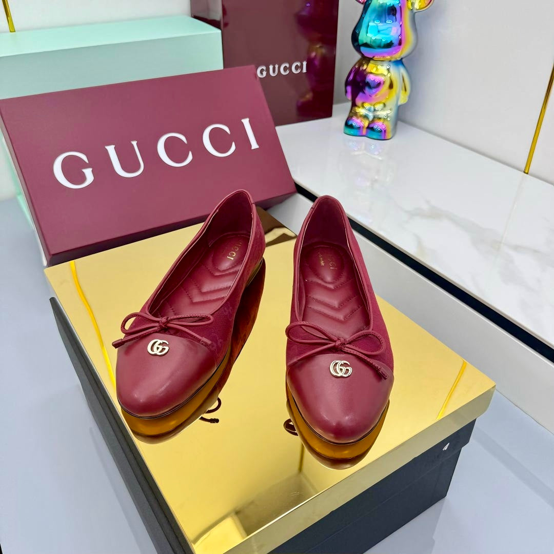 GUCCI BALLET FLATS 25S IN RED FABRIC MIX LAMBSKIN WITH BOW