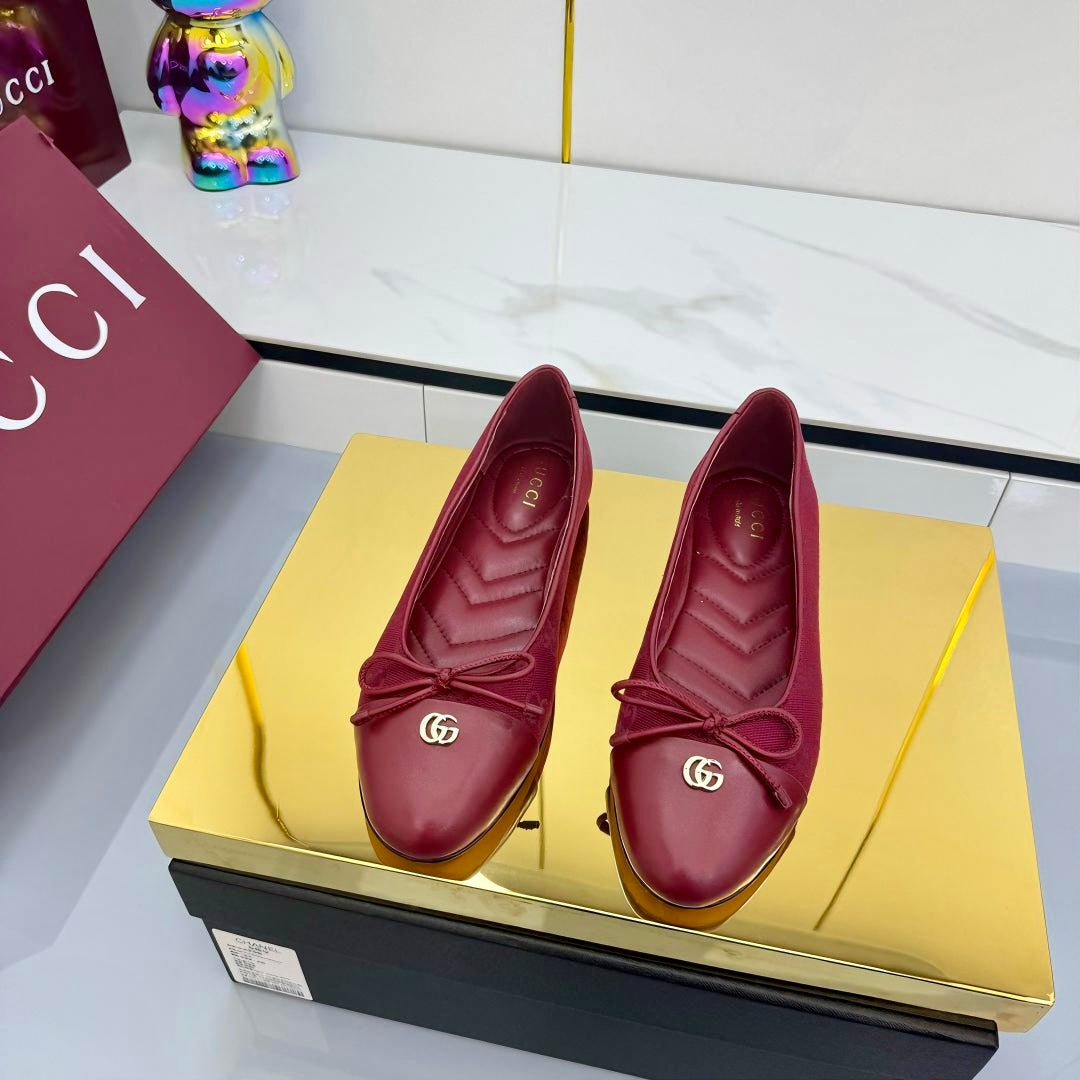 GUCCI BALLET FLATS 25S IN RED FABRIC MIX LAMBSKIN WITH BOW