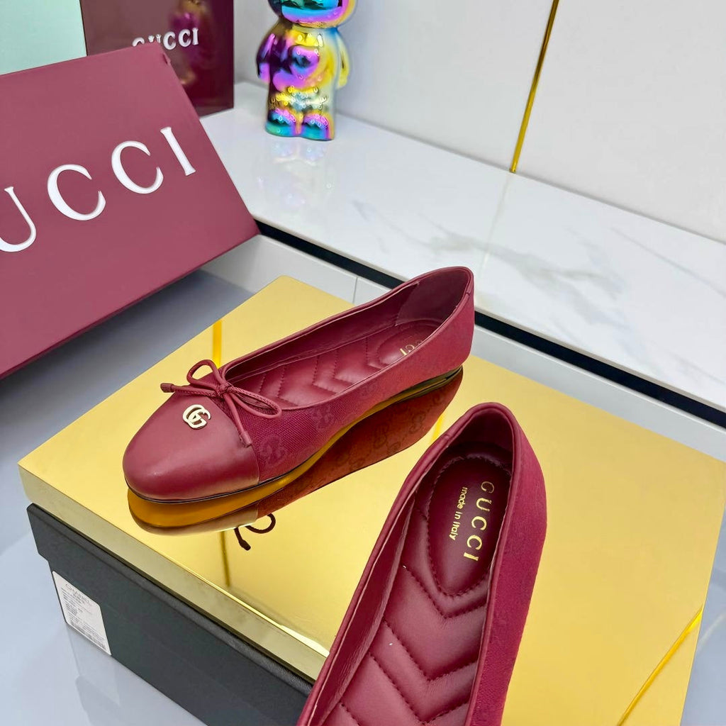 GUCCI BALLET FLATS 25S IN RED FABRIC MIX LAMBSKIN WITH BOW