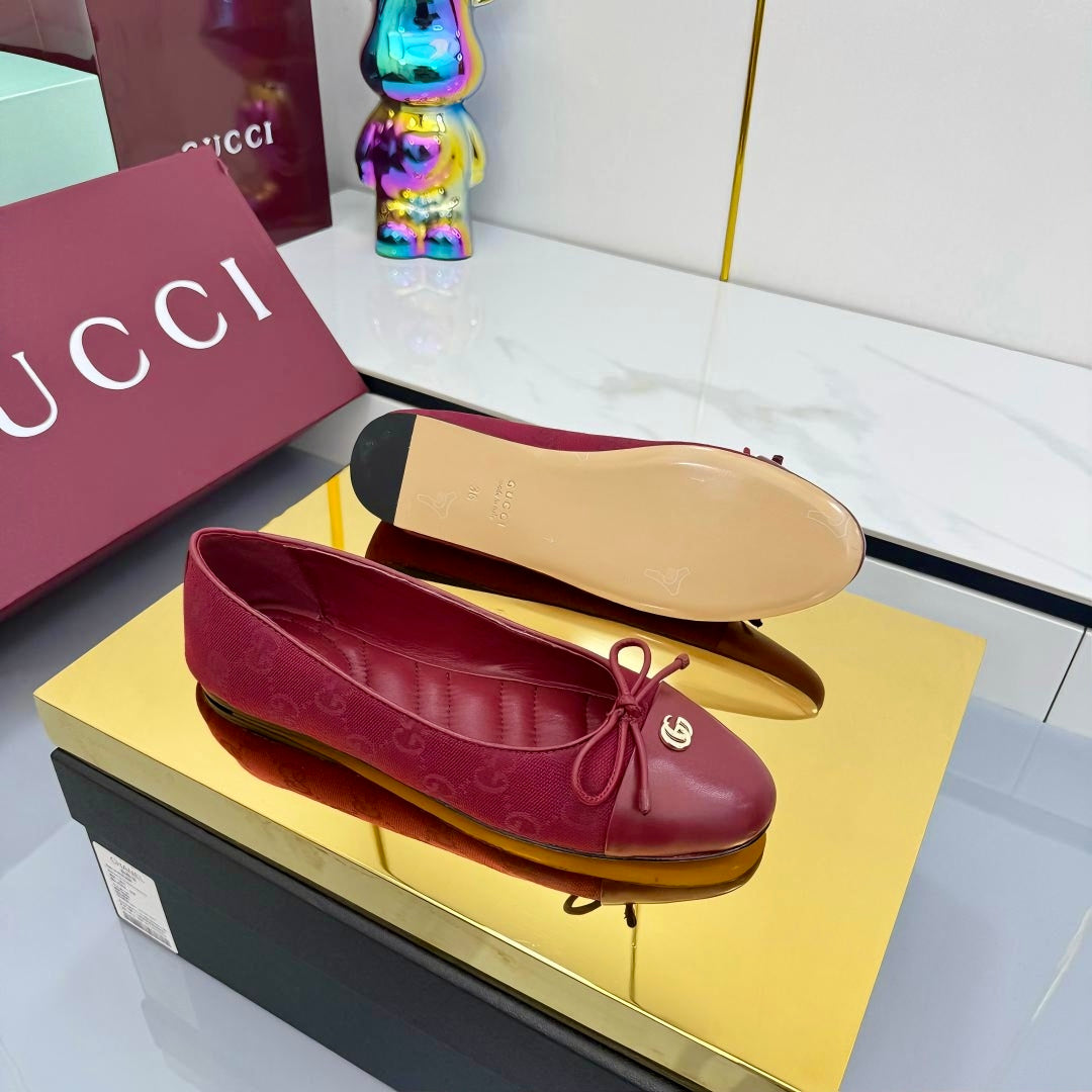GUCCI BALLET FLATS 25S IN RED FABRIC MIX LAMBSKIN WITH BOW