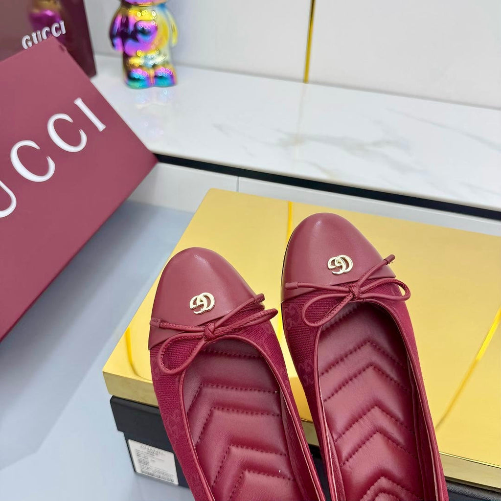 GUCCI BALLET FLATS 25S IN RED FABRIC MIX LAMBSKIN WITH BOW
