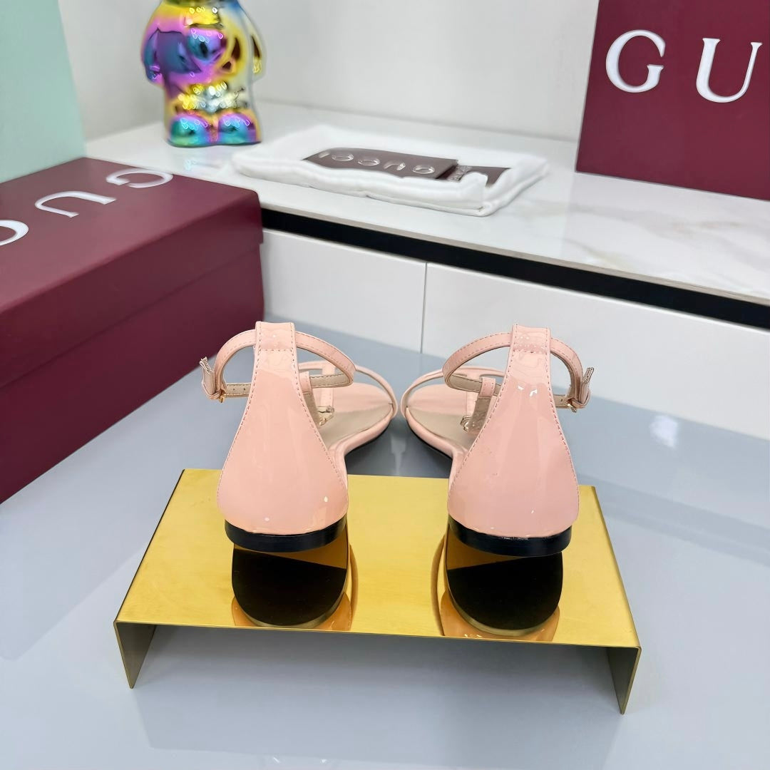GUCCI THONG SANDALS 25S IN LIGHT PINK LAMBSKIN WITH GOLD HARDWARE
