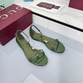 GUCCI THONG SANDALS 25S IN DARK GREEN LAMBSKIN WITH GOLD HARDWARE
