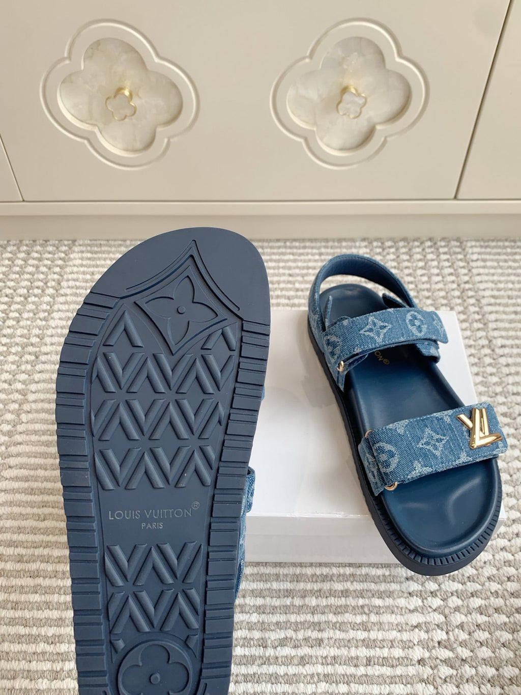LOUIS VUITTON LV SANDALS 25S IN BLUE DENIM AND CALFSKIN WITH GOLD HARDWARE