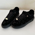 LOUIS VUITTON TIME OUT SNEAKER IN BLACK MONOGRAM EMBOSSED SUEDE WITH FLEECE LINING
