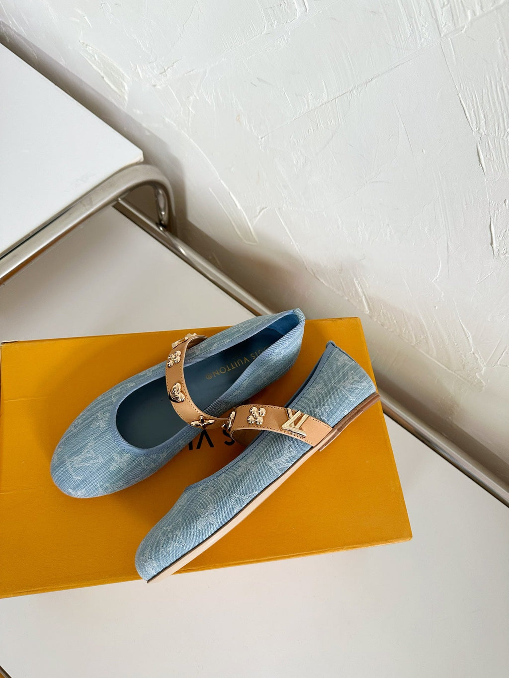 LOUIS VUITTON ROMY FLAT BALLERINA IN LIGHT BLUE MONOGRAM DENIM