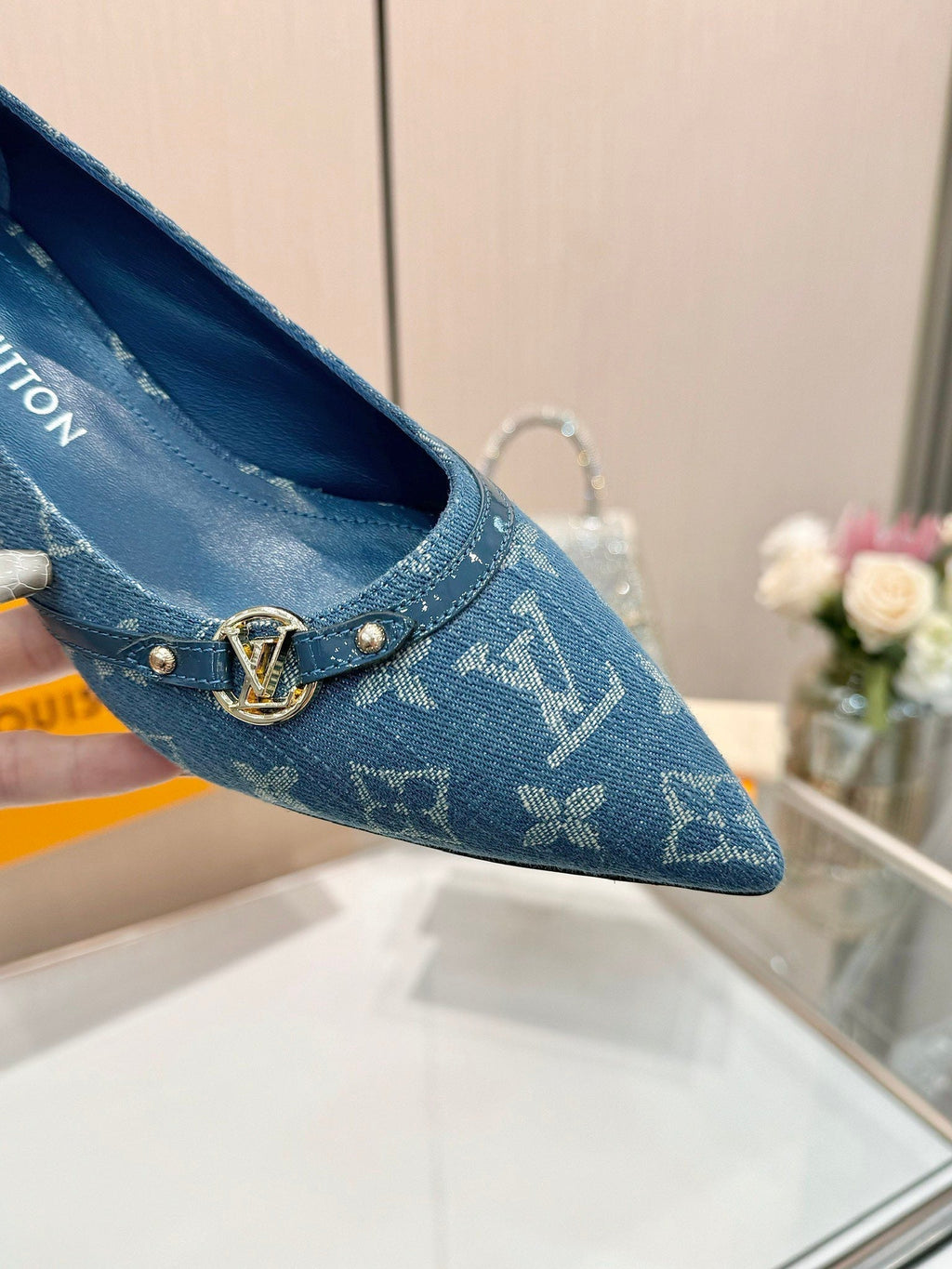 LOUIS VUITTON 6AM HIGH HEELS 55 MM IN CLASSIC BLUE MONOGRAM DENIM