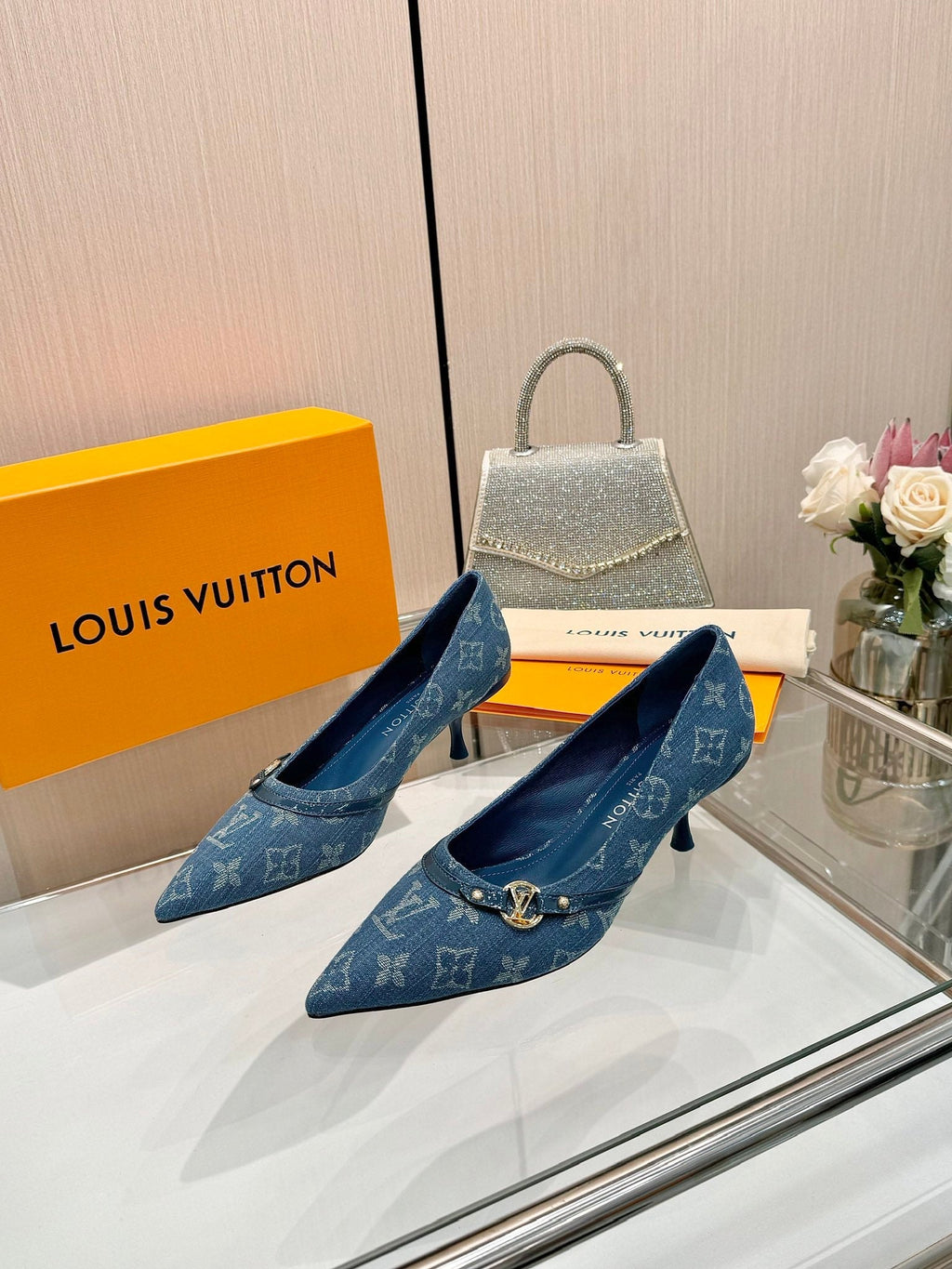LOUIS VUITTON 6AM HIGH HEELS 55 MM IN CLASSIC BLUE MONOGRAM DENIM